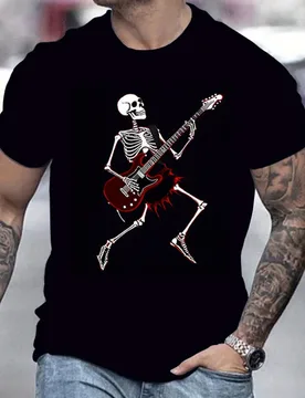 Halloween Skull Guitar] Skull Guitar pattern design-100% cotton summer casual O-neck short-sleeved men's printed T-shirt - Aliexpress - FashionsVida