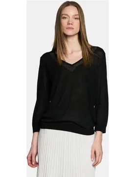 Jersey de mujer cuello V, manga 3-4, calado en escote - Escorpion - FashionsVida