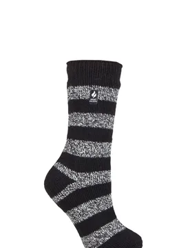 Women's 1 Pair SOCKSHOP 2.3 TOG Patterned Thermal Socks Tuscany Chunky Stripe Black / White 4-8 Ladies - Black - Size: Small - Heat Holders - FashionsVida