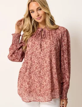 Women's Floral Tie Neck Blouse in Pink Size: 18 - Pink - Size: 18 - M&Co - FashionsVida