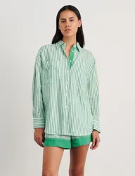 Linen Rich Striped Shirt Green female