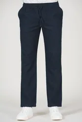 Mens Navy Linen Blend Straight Leg Trousers - Size Large