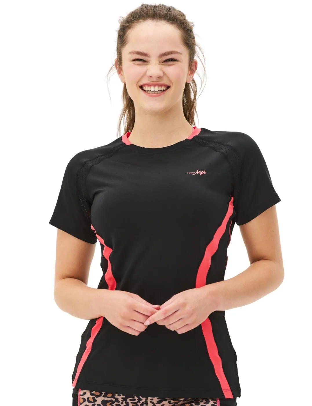 Womens 97131 Energy Short Sleeved Top - Black Elastane - Size Large - Pour Moi - FashionsVida