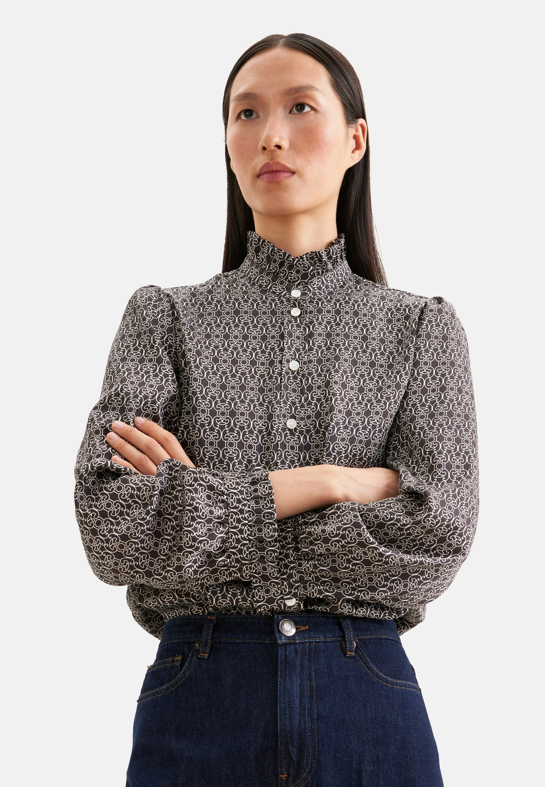Hemdbluse mit Rüschendetails Braun 38 - Seidensticker - FashionsVida