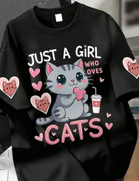 Pieza Camiseta gráfica de gato lindo para niñas, con estampado de corazón, tela suave y cómoda, para uso casual al aire libre - Shein - FashionsVida