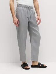 Loose Fit Pure Linen Elasticated Waist Trousers Chrome male