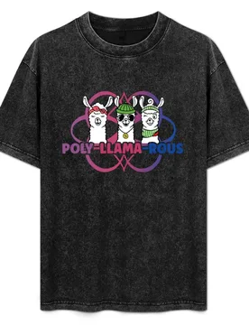 Poly-Llama-Rous Funny Polyamory For Polyamorous Throuple T-Shirt Vintage Print Crew Neck Tee - Aliexpress - FashionsVida