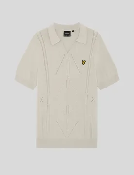 Men's Open Collar Argyle Knitted Polo Shirt in Grey - Lyle & Scott - FashionsVida