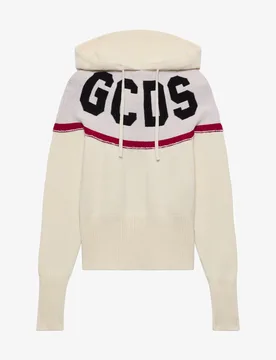 GCDS FELPA LOGO KNIT CROPPED HOODIE - Gcds - FashionsVida