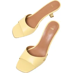 Mules con tacón de mujer de piel y puntera abierta
