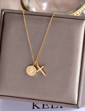 YUN RUO Vintage Queen Coin Cross Pendant Necklace Rose Gold 316 Titanium Steel Jewelry Woman Gift Not Change Color Drop Shipping - Aliexpress - FashionsVida