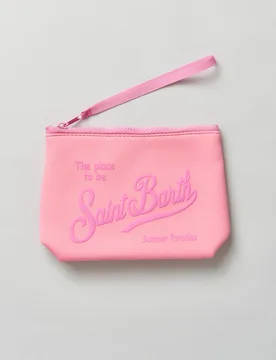 Pochette Aline rosa in scuba con scritta logo stampata a contrasto - MC2 SAINT BARTH - FashionsVida