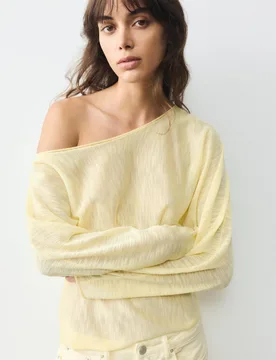 Fine-Knit Asymmetric T-Shirt (Size: ) - Pull&bear - FashionsVida