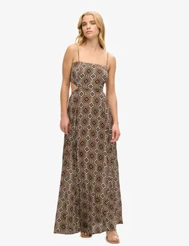 Superdry Damen Maxikleid mit Transparentem Rückenausschnitt Braun - Größe: 42 - 109.99 - FashionsVida