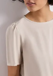 Bluse mit Rundhals und kurzen Puffärmeln female Beige