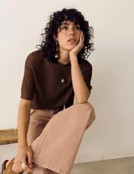 Sparkly Crew Neck Knitted Top Conker female
