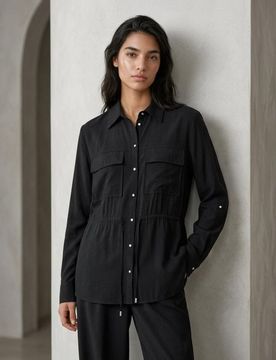 Camicia con tasche cargo e coulisse in vita - nero