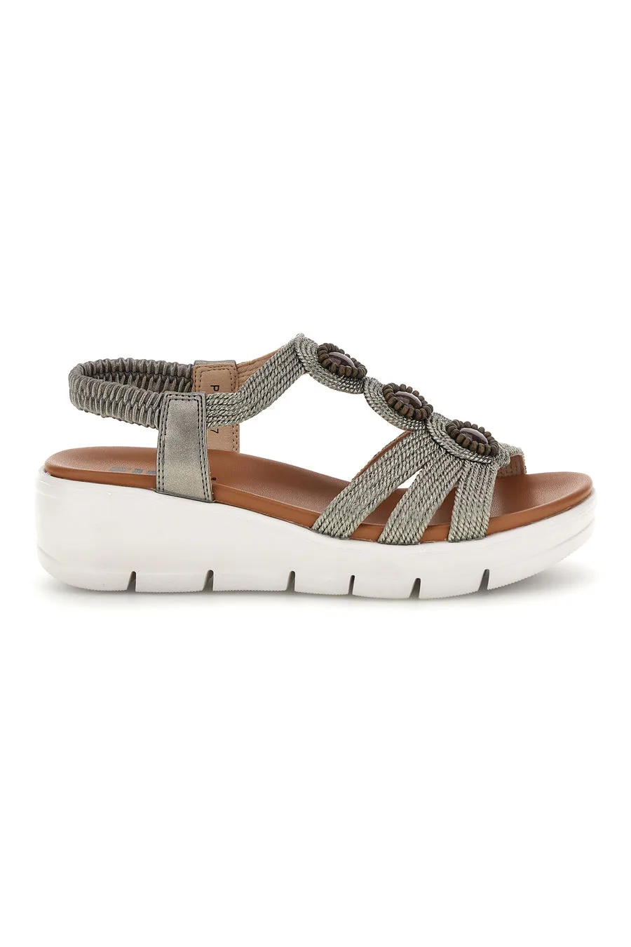 Sandali argento con applicazioni decorative e zeppa The 24001B 38 - FIRST ACTIVE - FashionsVida