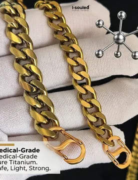 Pure Titanium Anodized Gold Cuban Link Chain Necklace Matte Brushed Finish Chunky Oversized Lightweight Non-Tarnish - Aliexpress - FashionsVida