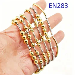 VKVVA Gold-plated & Silver-plated Tone Mixed Metal Beaded Stretch Bracelet Set, Minimalist Stackable Fashion Jewelry for Women