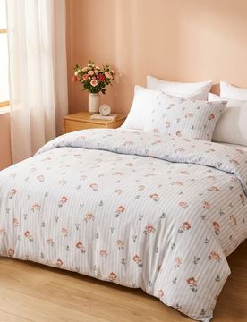 Set di biancheria da letto con motivo floreale - azzurro