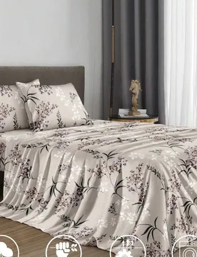 Juego de sábanas de 4 piezas con estampado de flores y hojas botánicas, de microfibra suave y de fácil cuidado (1 sábana plana + 1 sábana ajustab - Shein - FashionsVida