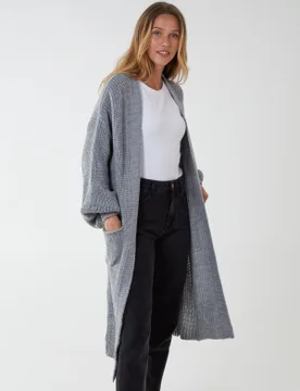 Edge to Edge Knitted Long Cardigan - S/M / GREY - female - Blue Vanilla - FashionsVida