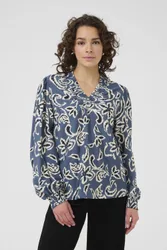 KAdahlia Long Sleeve Patterned Blouse - Mid Blue - Size: 14