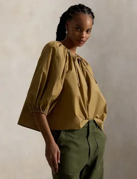 Blusa de mujer de algodón con mangas abullonadas - Polo Ralph Lauren - FashionsVida