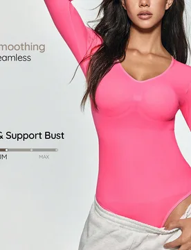 Body casual de manga larga con cuello en V de unicolor para mujer - Shein - FashionsVida