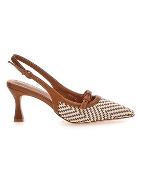 Décolleté Slingback marrone con cinturino e tacco medio P666 37
