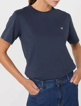 T-shirt blu in cotone Weekend a maniche corte con micrologo a contrasto - Max Mara - FashionsVida