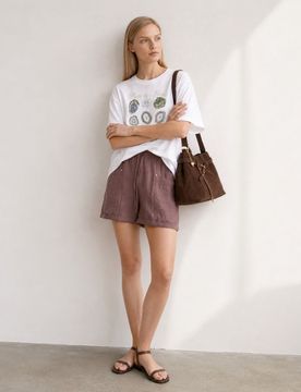 Shorts con viscosa e tasche applicate - marrone