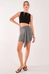 Silver Draped Mini Skirt - Silver - Size: 12