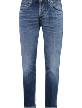 Stretch Cotton Jeans with Roll-Up Cuffs