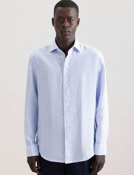 Slim Leinenhemd Gestreift Blau 39