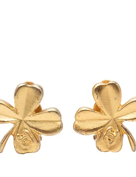 CC Gold Plated Clover Clip On Earrings - Chanel - FashionsVida