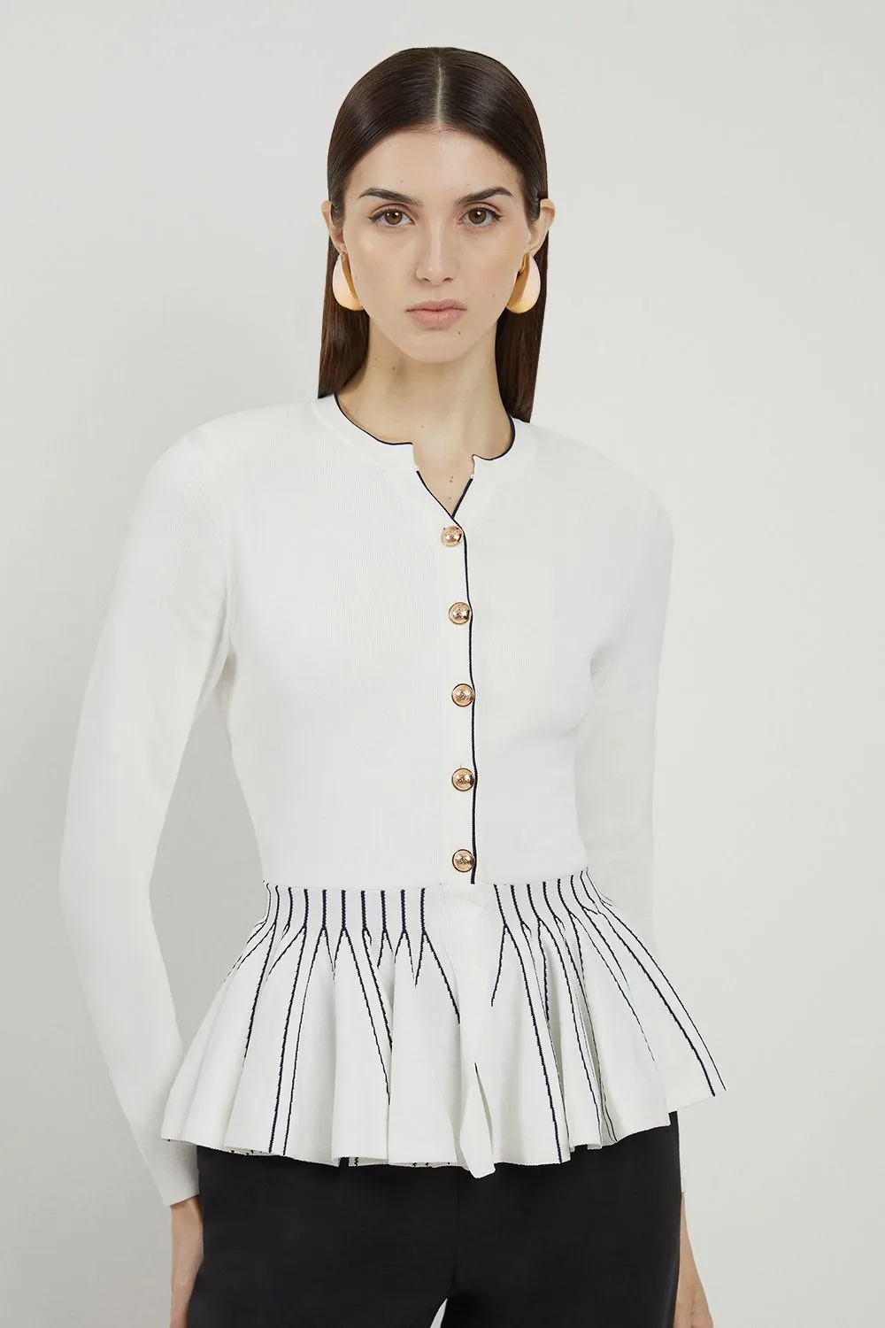 Womens Viscose Blend Knit Peplum Jacket - White - Size Medium - Karen millen - FashionsVida
