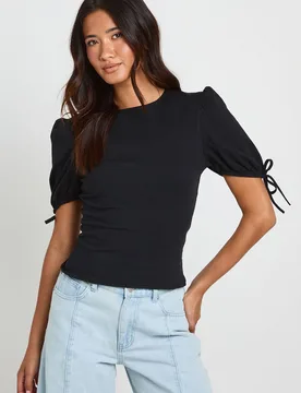 Womens Cotton Puff Sleeve Top - Black - Size 8 Uk - Boohoo - FashionsVida