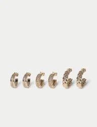 Pack Textured Stone Hoop Multipack Gold female
