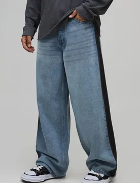 Herren Baggy Fit Gewaschene Jeans Hosen mit Seitenpanels Light Blue Größe 30R - boohooMAN - FashionsVida
