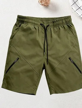 Pantalones cortos deportivos casuales de color verde militar para hombre, 1 pieza, shorts de uso diario de secado rápido y delgados con bolsillos con - Shein - FashionsVida