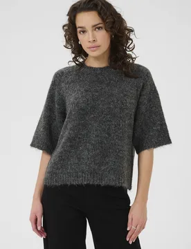 Women's KAemilie Short Sleeve High Neck Jumper in Dark Grey Size: XL - Dark Grey - Size: XL - Kaffe - FashionsVida