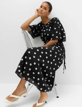 Lyocell Rich Polka Dot Midi Waisted Dress Black Mix female - M&S - FashionsVida