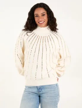 Sequin High Neck Jumper - M/L / IVORY - female - Blue Vanilla - FashionsVida