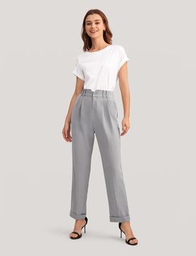 Pantalon de Tailleur en Soie Crêpe de Chine Élégant Taille Haute 40