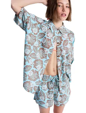 Maglietta A Maniche Corte Beachy Nostalgia Print Brownie Hibiscus Hype XS