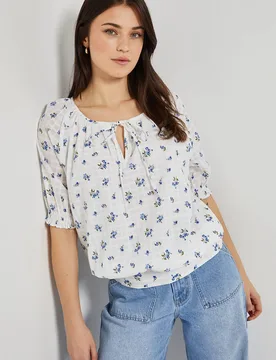 Women's Tie Front Puff Sleeve Embroidered Seersucker Blouse in White Size: 12 - White - Size: 12 - Dorothy perkins - FashionsVida