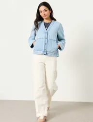 Pure Cotton Denim V-Neck Jacket Blue female