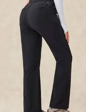 Pantalones negros para mujer para exteriores, resistentes al agua, con estiramiento, ajuste delgado, pernera acampanada y bolsillos, para camping y se - Shein - FashionsVida